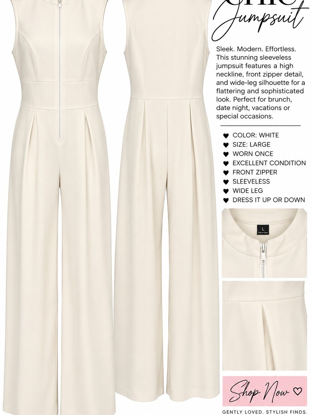Sleeveless Wide-Leg Jumpsuit - White